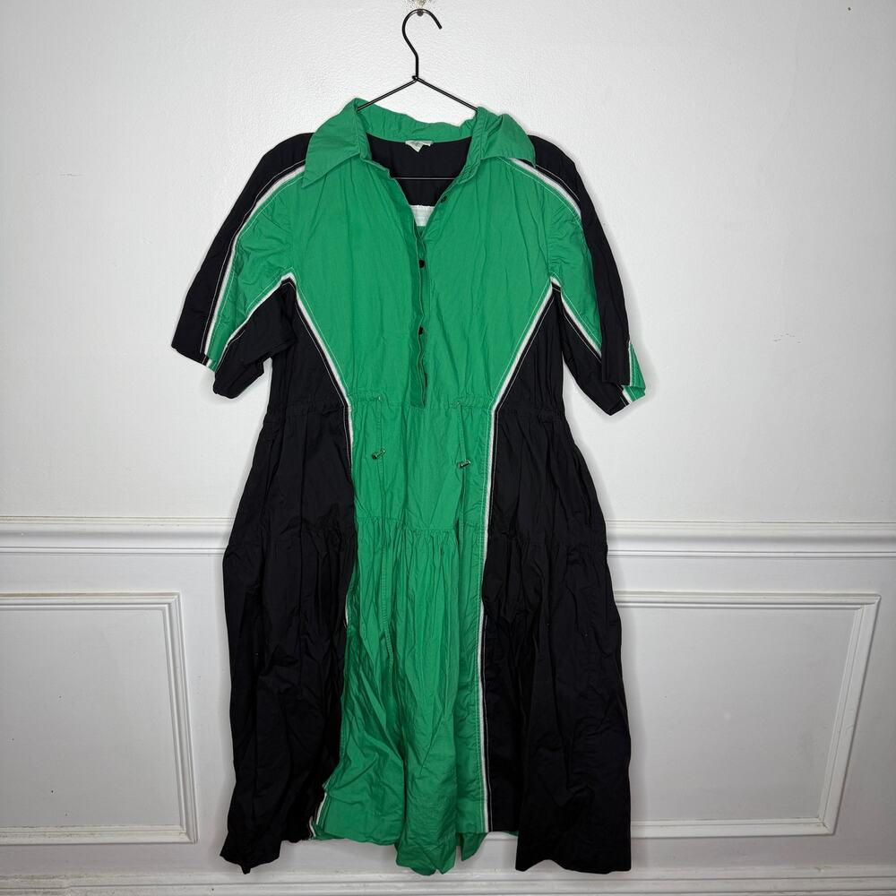 LOVEBIRDS Black and Green Short Sleeve Midi Dress Womens X-Large